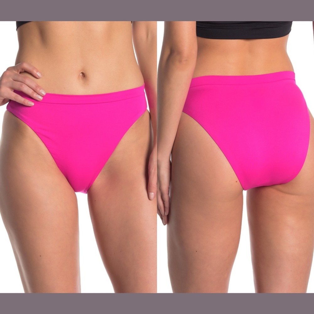NWT $54 BECCA High Waist French Cut Bikini‎ Bottoms in Neon Pink [SZ Large ]